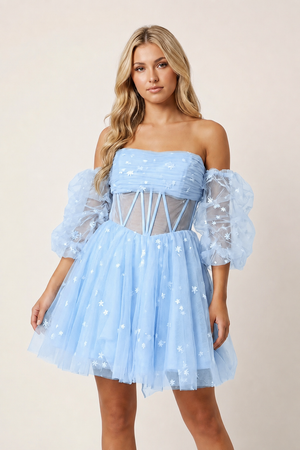 Sky Blue A-Line Pleated Tulle Homecoming Dress | KISSPROM