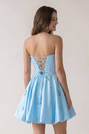 Sky Blue A Line Scoop Neck Corset Beaded Short Homecoming Dresses (2) | KISSPROM