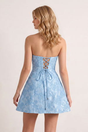 Sky Blue A Line Scoop Neck Short Homecoming Dresses With Lace Appliques | KISSPROM