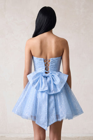 Sky Blue A Line Strapless Glitter Tulle Ruffled Homecoming Dresses with Bow (2) | KISSPROM