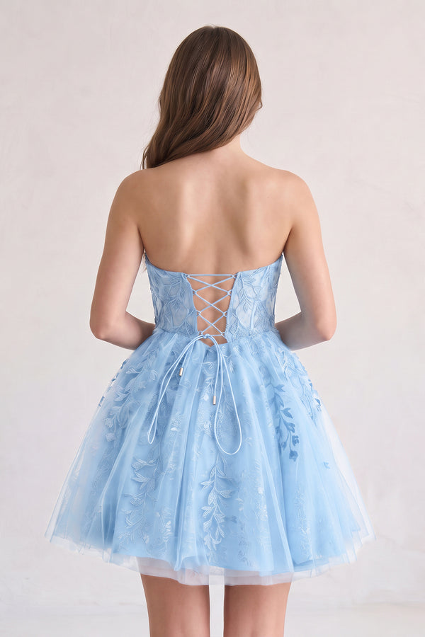Sky Blue A-line Sweetheart Appliques Lace Homecoming Dress With Corset Back (2) | KISSPROM
