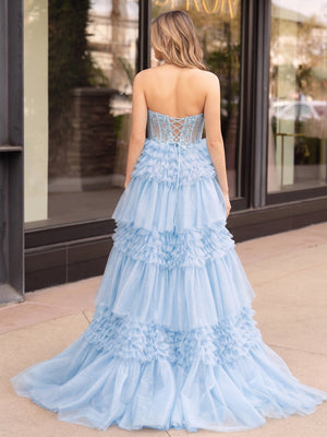 A-Line Sweetheart Tiered Long Tulle Prom Dress - Kissprom