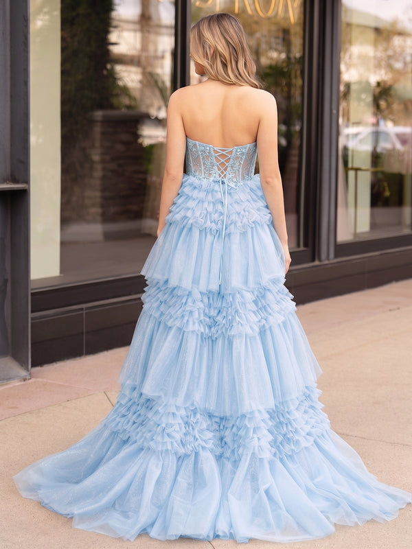 A-Line Sweetheart Tiered Long Tulle Prom Dress - Kissprom