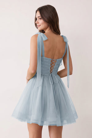 Sky Blue A-Line V-Neck Pleated Short Homecoming Dress (2) | KISSPROM