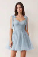 Sky Blue A-Line V-Neck Pleated Short Homecoming Dress | KISSPROM