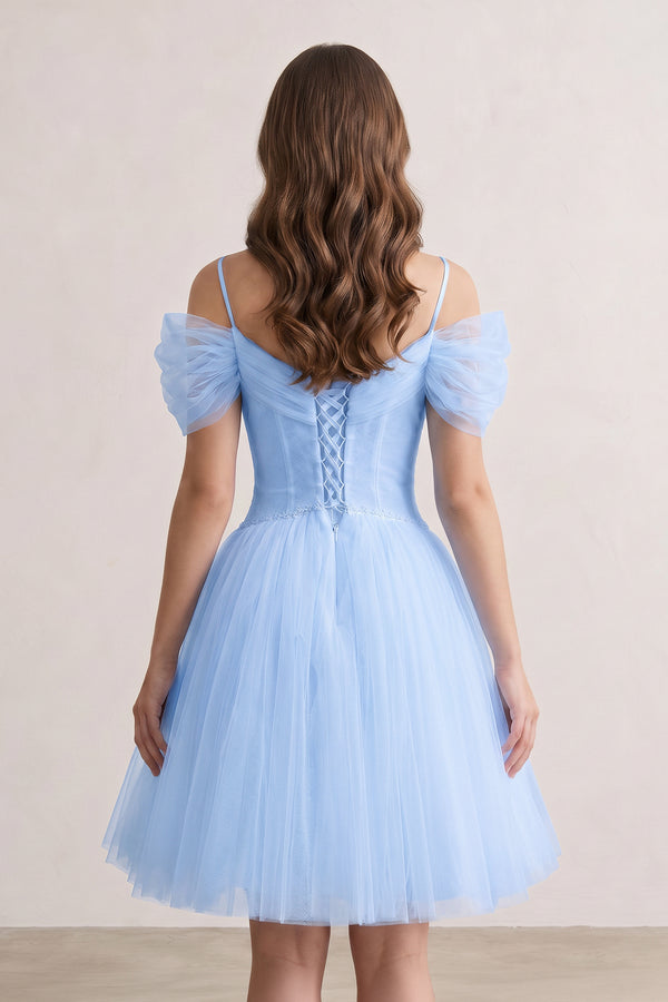 Sky Blue A-line V Neck Tulle Homecoming Dresses (2) | KISSPROM