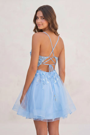 Sky Blue A Line V Neck Tulle Sequined Homecoming Dresses with Appliques (2) | KISSPROM