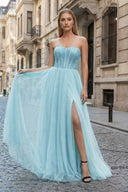 A - Line Sweetheart Beads Empire - Waist Sleeveless Prom Dress With Slit - KissProm