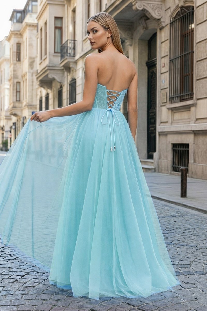 A-Line Sweetheart Beads Empire-Waist Sleeveless Prom Dress With Slit