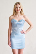 Sky Blue Aqua - Sheath Sweetheart Corset Homecoming Dresses with Appliques | KISSPROM