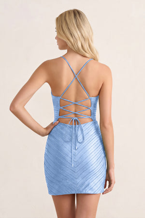 Sky Blue Bodycon V Neck Short Homecoming Dresses With Beadings (2) | KISSPROM