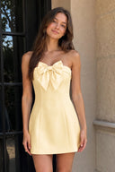 Yellow Bowknot Strapless Sheath Satin Homecoming Dress | KISSPROM