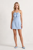 Sky Blue Bowknot Strapless Sheath Satin Homecoming Dress | KISSPROM