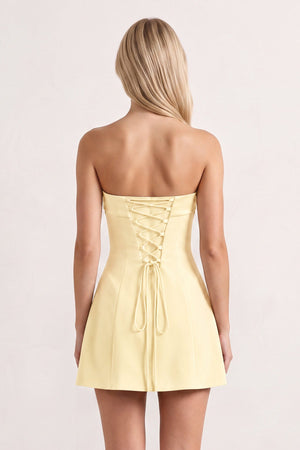 Yellow Bowknot Strapless Sheath Satin Homecoming Dress (2) | KISSPROM
