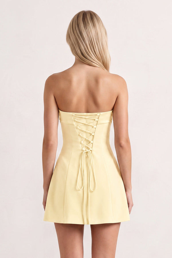 Yellow Bowknot Strapless Sheath Satin Homecoming Dress (2) | KISSPROM