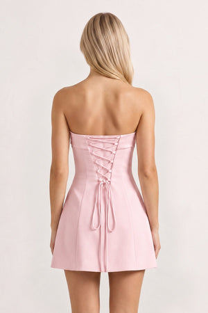 Pink Bowknot Strapless Sheath Satin Homecoming Dress (2) | KISSPROM