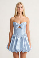 Sky Blue Bowknot Sweetheart Bubble Hem A-Line Satin Homecoming Dress - KISSPROM