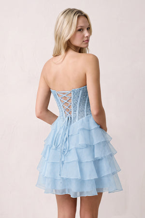 Sky Blue Coral Pink Sweetheart Tiered Ruffled A-Line Corset Chiffon Homecoming Dress (3) | KISSPROM