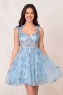 Blue Aline Short Tulle Prom Dress with 3D Butterflies - KISSPROM