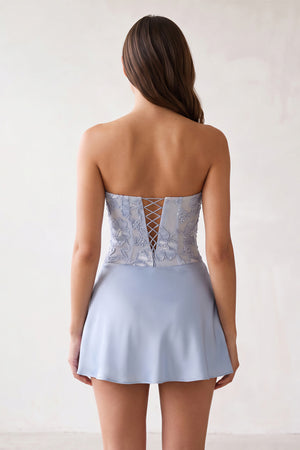 Sky Blue Embroidered A-Line Strapless Satin Homecoming Dress (2) | KISSPROM