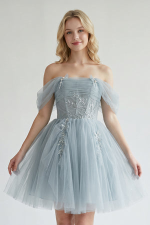 Fairy-tale Tulle Beaded Off-the-Shoulder Lace-Up Back A-Line Party Dress - KissProm 