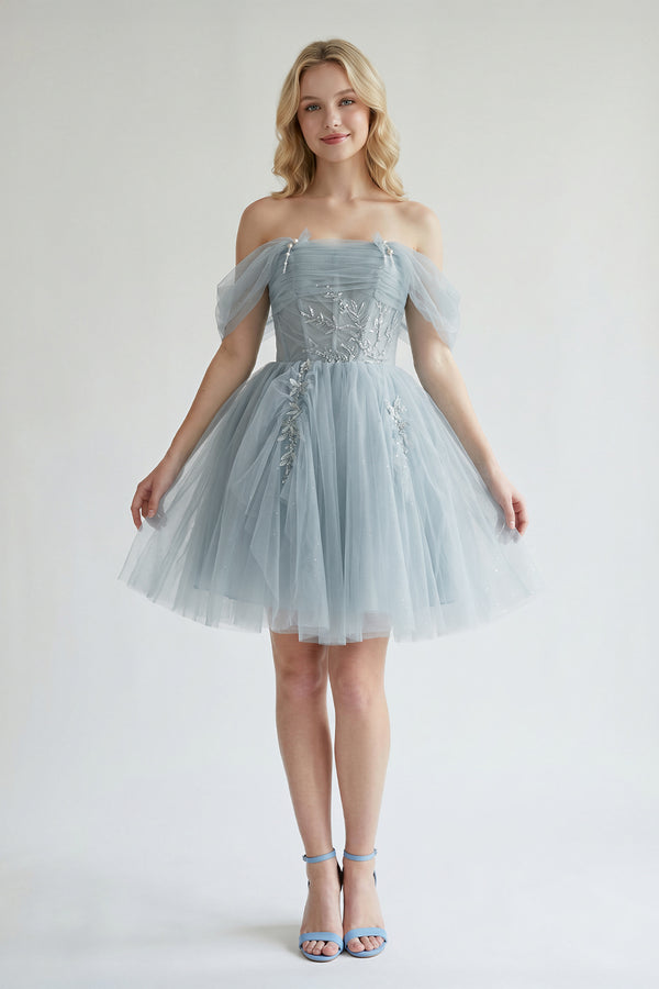 Fairy-tale Tulle Beaded Off-the-Shoulder Lace-Up Back A-Line Party Dress - KissProm 