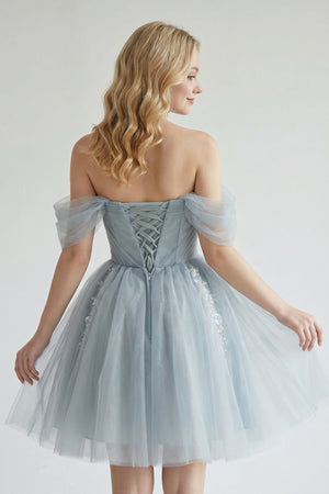 Fairy-tale Tulle Beaded Off-the-Shoulder Lace-Up Back A-Line Party Dress - KissProm 