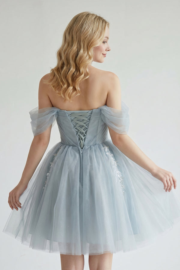 Fairy-tale Tulle Beaded Off-the-Shoulder Lace-Up Back A-Line Party Dress - KissProm 
