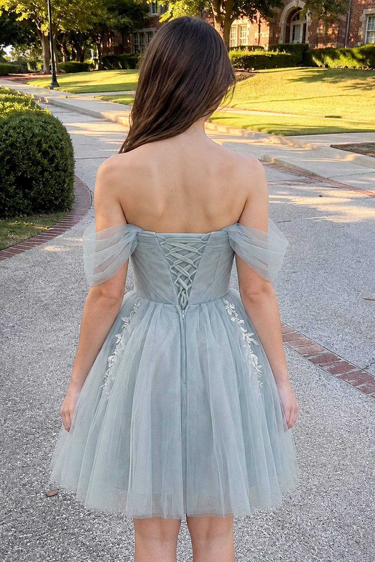 Fairy-tale Tulle Beaded Off-the-Shoulder Lace-Up Back A-Line Party Dre