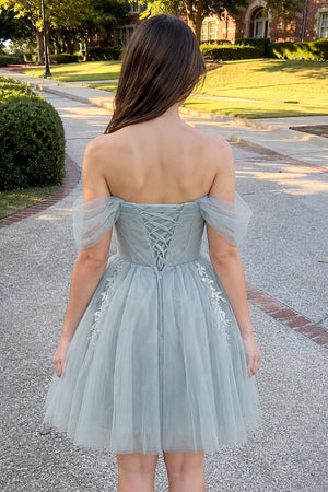 Fairy-tale Tulle Beaded Off-the-Shoulder Lace-Up Back A-Line Party Dress - KissProm 