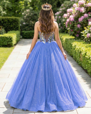 Sky Blue Glitter Tulle Sweetheart Black Long Quinceanera Dresses (2) | KISSPROM