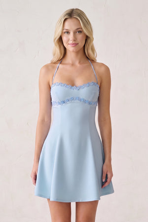 Sky Blue Halter A-Line Embroidery Satin Short Homecoming Dress (3) | KISSPROM
