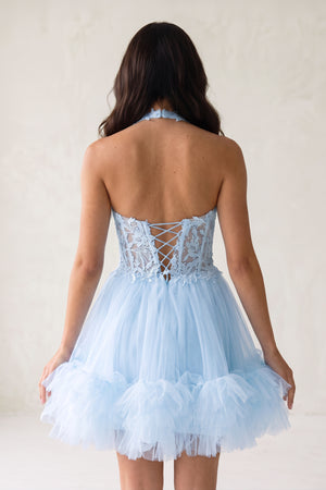 Sky Blue Halter Tulle Tiered A-Line Homecoming Dress With Lace Appliques (2) | KISSPROM