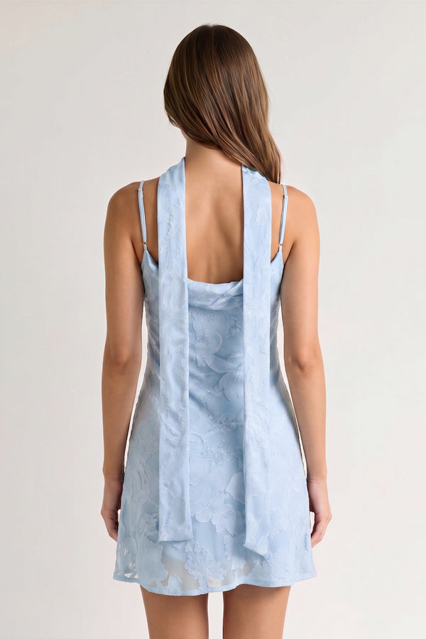 Sky Blue Jacquard Chiffon Cami Straps Sheath Homecoming Dress with Scarf (2) | KISSPROM