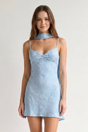 Sky Blue Jacquard Chiffon Cami Straps Sheath Homecoming Dress with Scarf | KISSPROM