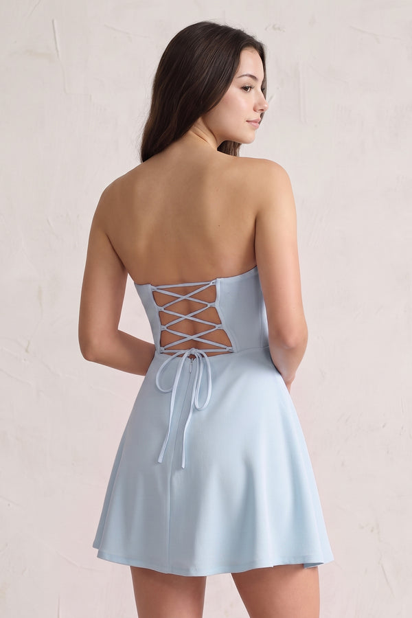 Sky Blue Lace Sweetheart A-Line Linen Short Homecoming Dress (4) | KISSPROM