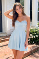 Sky Blue Lace Sweetheart A-Line Linen Short Homecoming Dress | KISSPROM