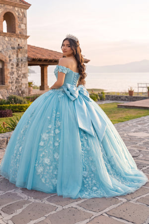 Sky Blue Off Shoulder 3D Floral Applique Quinceanera Dresses (2) | KISSPROM