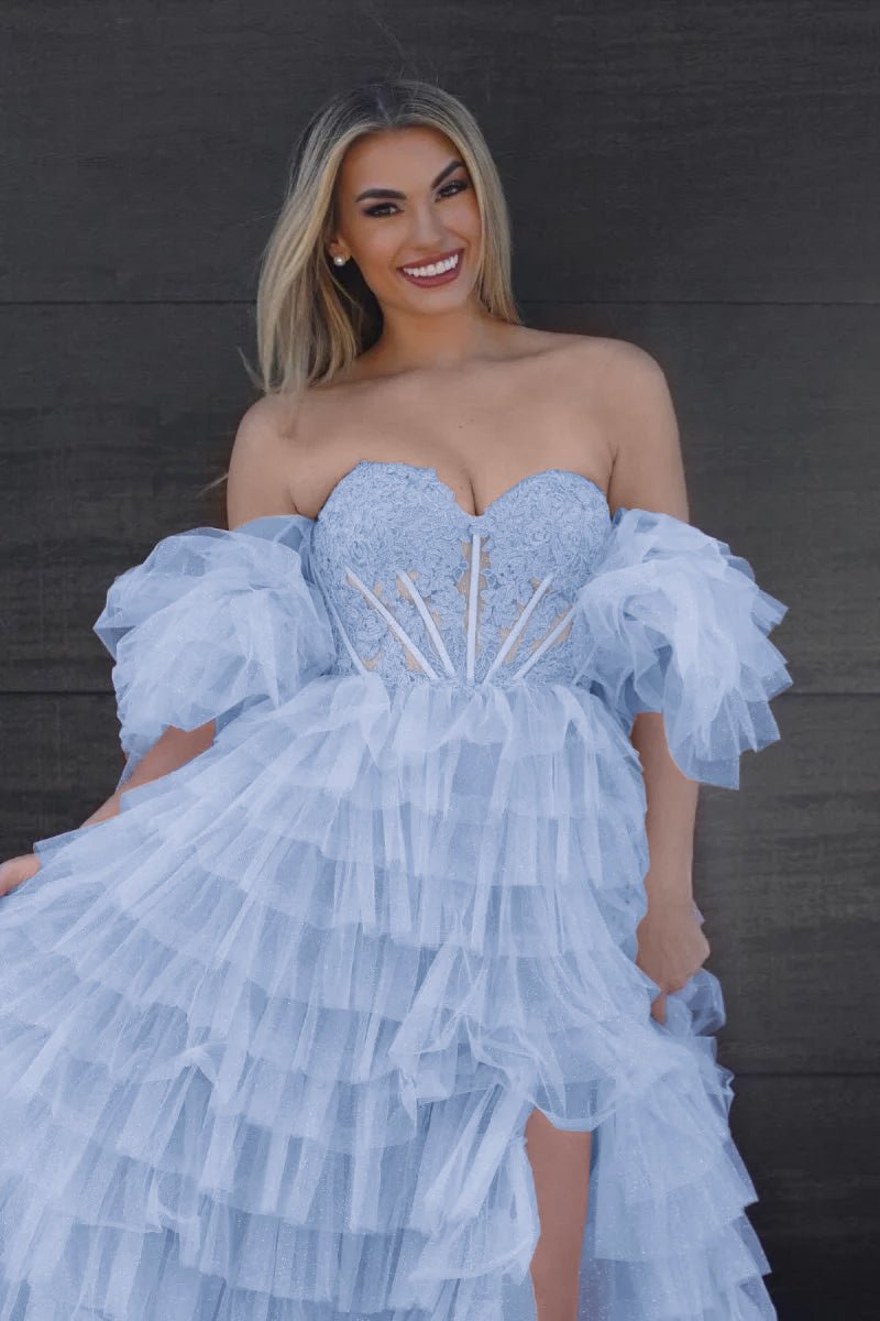 Lilian |A line Sweetheart Glitter Tulle Prom Dress with Slit - KissProm