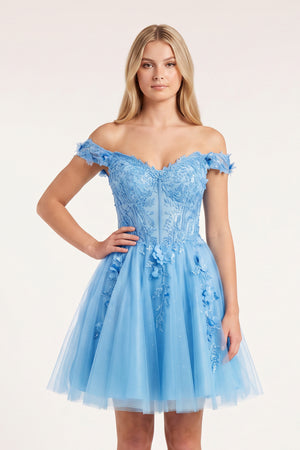 Sky Blue Off-the-Shoulder Beaded Appliques A-Line Homecoming Dress | KISSPROM