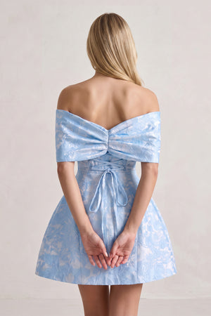 Sky Blue Off The Shoulder Jacquard A Line Homecoming Dress With Appliques (2) | KISSPROM