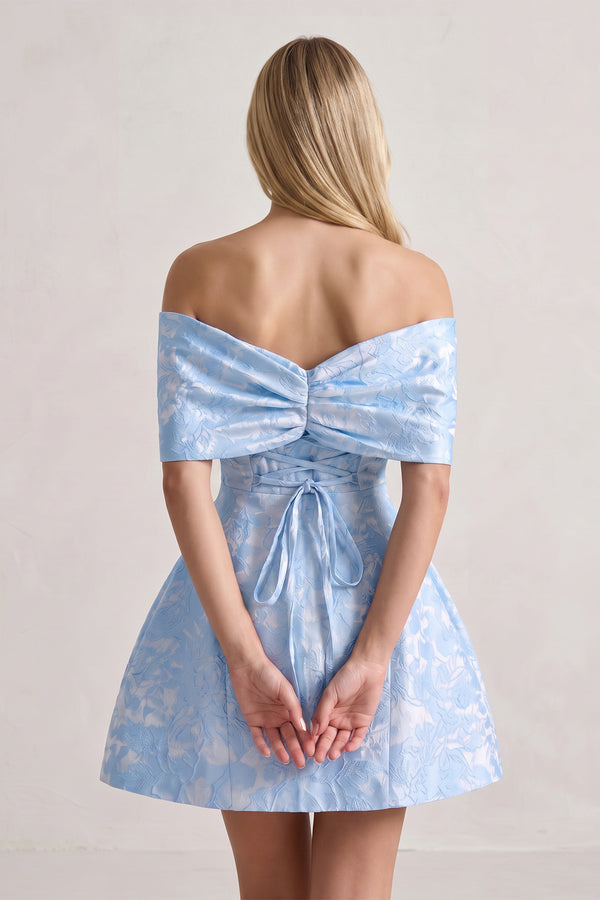 Sky Blue Off The Shoulder Jacquard A Line Homecoming Dress With Appliques (2) | KISSPROM