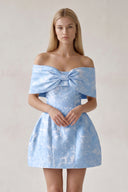 Sky Blue Off The Shoulder Jacquard A Line Homecoming Dress With Appliques | KISSPROM
