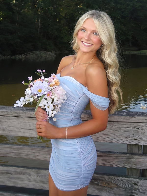 Sky Blue Off The Shoulder Tulle Short Homecoming Dresses (2) | KISSPROM