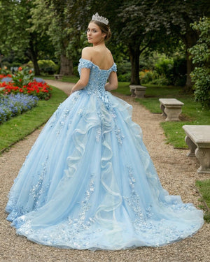 Romantic Sleeveless Beading Quinceanera Dresses with 3D Flower Appliques - KissProm