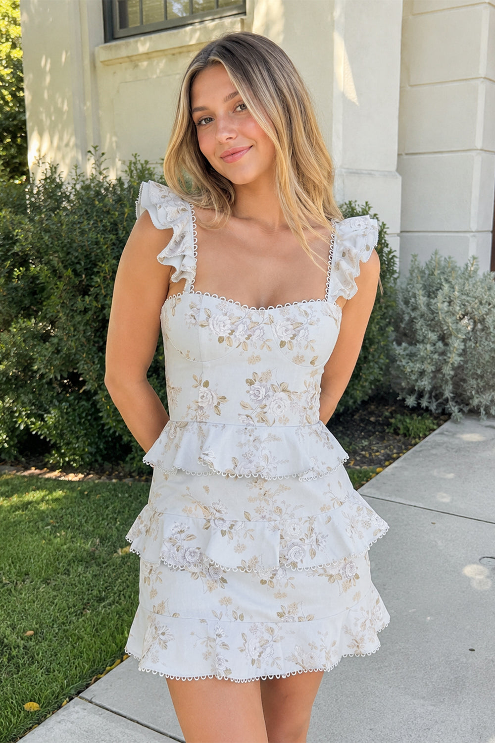 Sky Blue Printed Knitted Linen Ruffled Sheath Homecoming Dress | KISSPROM