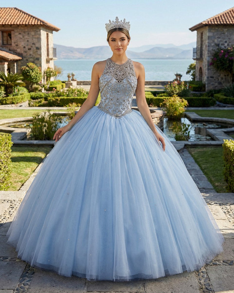 Sky Blue Quinceanera Dress Beaded Junior Prom Dress