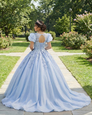 Sky Blue Romantic Quinceanera Organza Dress Ball Gown (2) | KISSPROM