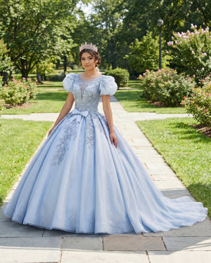 Sky Blue Romantic Quinceanera Organza Dress Ball Gown | KISSPROM