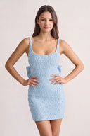 Sky Blue Scoop Neck Sheath Satin Beaded Homecoming Dress | KISSPROM